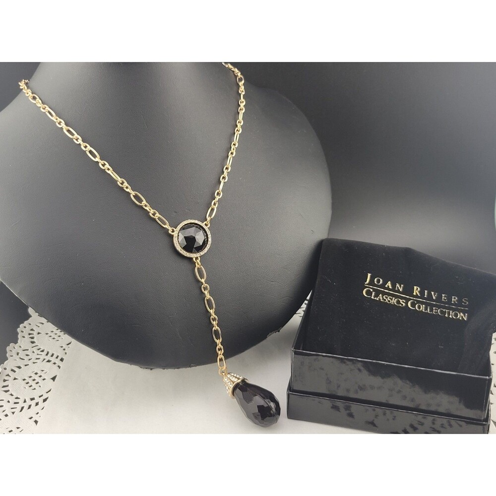 MIB Joan Rivers Classics Collection Black Lucite Crystal Y-Drop 20" Necklace